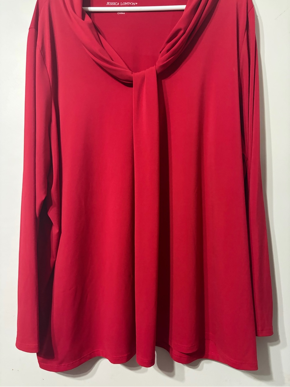 Jessica London Red Long Sleeve Cowl Neck Top